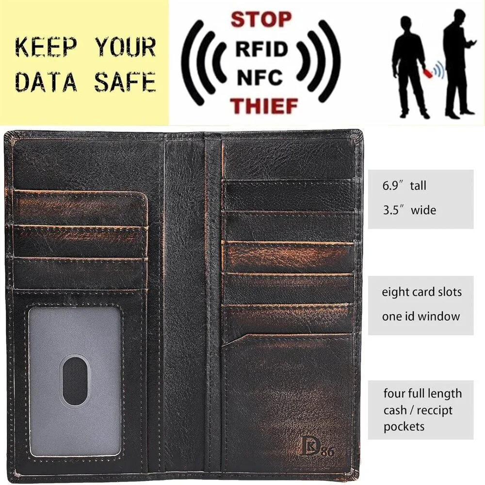 Men's Black Brown Full Grain Leather With Hand Burnished Rfid Blocking Wallet